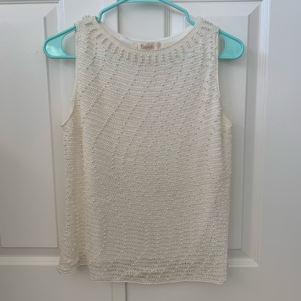 Kroshetta Papillon Ivory Beaded Pearl Blouse Top